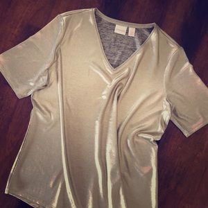 Chico’s Metallic Gold V-Neck! Size 2!
